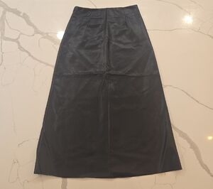 NWT Silk & Salt Faux Leather Straight Midi Skirt Black Size Small